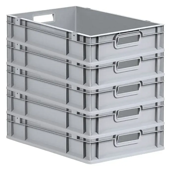 Proregal Euroboxen-Set 5x Eurobox NextGen Grip - L x B x H: 60 x 40 x 12 cm, Kunststoff, Grau, 5 Stk. - Stapelbare graue Kunststoffboxen mit Griffen, ideal zur Lagerung und Organisation von Gegenständen im Lager oder Büro.
