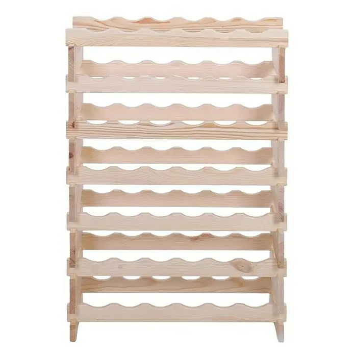 Proregal Flaschenregal Weinregal VINOTECA FLEX PRO für 42 Flaschen - L x B x H: 28 x 65 x 93 cm, Holz, Anzahl Böden: 7 Stk. - Abgebildeter Artikel ist ein Weinregal aus hellem Holz mit mehreren Ebenen und gewelltem Design zur sicheren Flaschenlagerung.