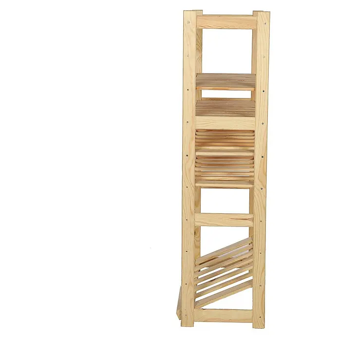 Proregal Flaschenregal & Weinregal SPREEWALD für 12 Flaschen - L x B x H: 33 x 70 x 124 cm, Holz - Das Bild zeigt ein hölzernes Standregal mit verschiedenen Fächern und einer schmalen Bauweise, ideal für kleine Räume und zur Dekoration.