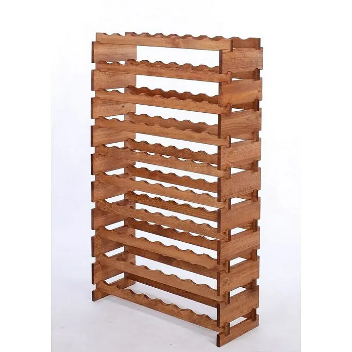 Proregal Flaschenregal Weinregal VINOTECA FLEX PRO für 80 Flaschen - L x B x H: 28 x 84 x 135 cm, Holz, Anzahl Böden: 10 Stk. - Dieses Bild zeigt ein hohes Weinregal aus Holz mit gewellten Ablagen zur Aufbewahrung von Weinflaschen. Der Artikel besteht vollständig aus Holz.