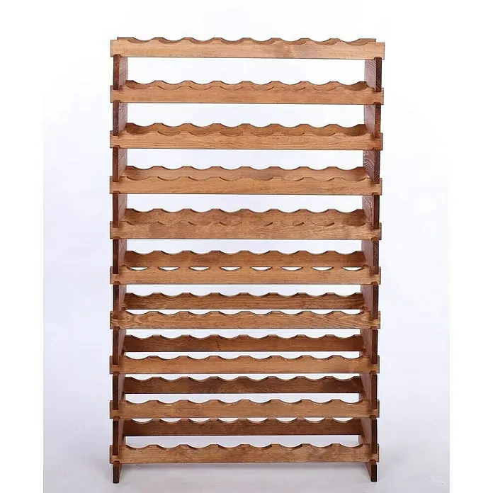 Proregal Flaschenregal Weinregal VINOTECA FLEX PRO für 80 Flaschen - L x B x H: 28 x 84 x 135 cm, Holz, Anzahl Böden: 10 Stk. - Dieses Bild zeigt ein großes, freistehendes Weinregal aus hellem Holz mit zahlreichen Fächern zur Lagerung von Weinflaschen.