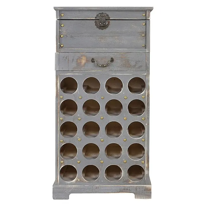 Berlinlodge Flaschenregal Weinregal mit Schublade und Truhe - L x B x H: 31 x 48 x 94 cm, Holz - Grauer Weinschrank mit Fächern, Schublade und Truhe, ideal zur Weinlagerung und Aufbewahrung von Accessoires, ein stilvolles Möbelstück.