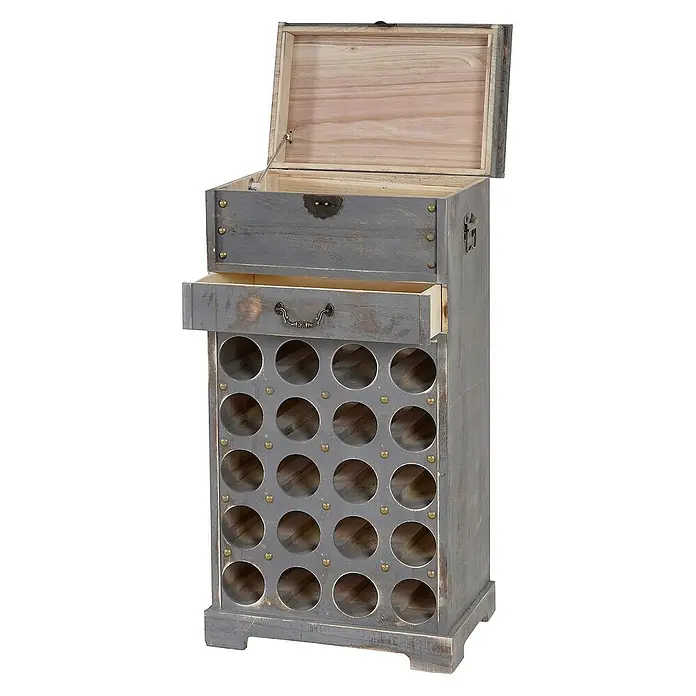 Berlinlodge Flaschenregal Weinregal mit Schublade und Truhe - L x B x H: 31 x 48 x 94 cm, Holz - Weinregal aus Holz mit offener Oberseite, Schublade und Fächern für Weinflaschen.