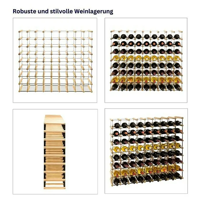 Proregal Flaschenregal Modulares Weinregal VINOTECA MOD METAL für 9x8 Flaschen - L x B x H: 24,5 x 92,5 x 82,5 cm, Holz - Bild von einem Weinregal aus Holz für die stilvolle Lagerung von Weinflaschen. Das Regal ist robust und bietet Platz für viele Flaschen.