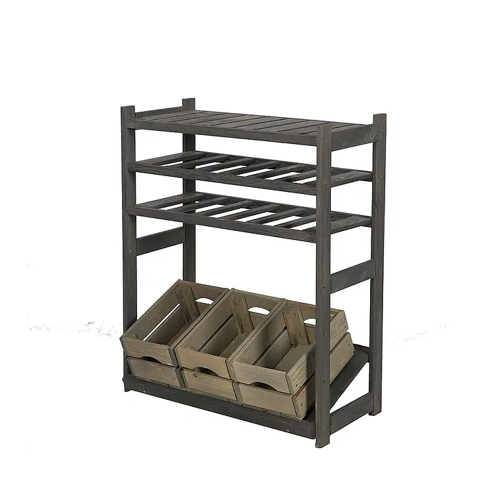 Proregal Flaschenregal & Weinregal SPREEWALD für 12 Flaschen - L x B x H: 33 x 70 x 86 cm, Holz - Regal mit drei Regalböden und sechs Holzschubladen zur Aufbewahrung verschiedener Gegenstände. Praktisch und stilvoll für jeden Raum.