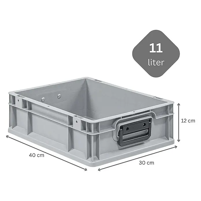 Proregal Euroboxen-Set 16x Eurobox NextGen Portable Duo - L x B x H: 40 x 30 x 12 cm, Kunststoff, Grau, 16 Stk. - Graue Kunststoffbox mit den Maßen 40 x 30 x 12 cm und einem Fassungsvermögen von 11 Litern zur Lagerung und zum Transport.