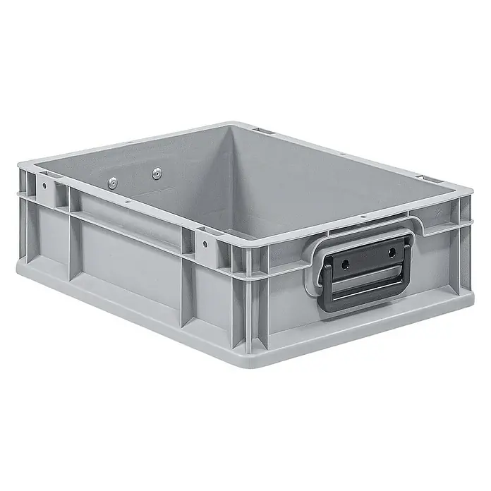 Proregal Euroboxen-Set 16x Eurobox NextGen Portable Duo - L x B x H: 40 x 30 x 12 cm, Kunststoff, Grau, 16 Stk. - Ein grauer Kunststoffbehälter mit verstärkten Seiten und einem integrierten Griff zur einfachen Handhabung und für Lagerzwecke.