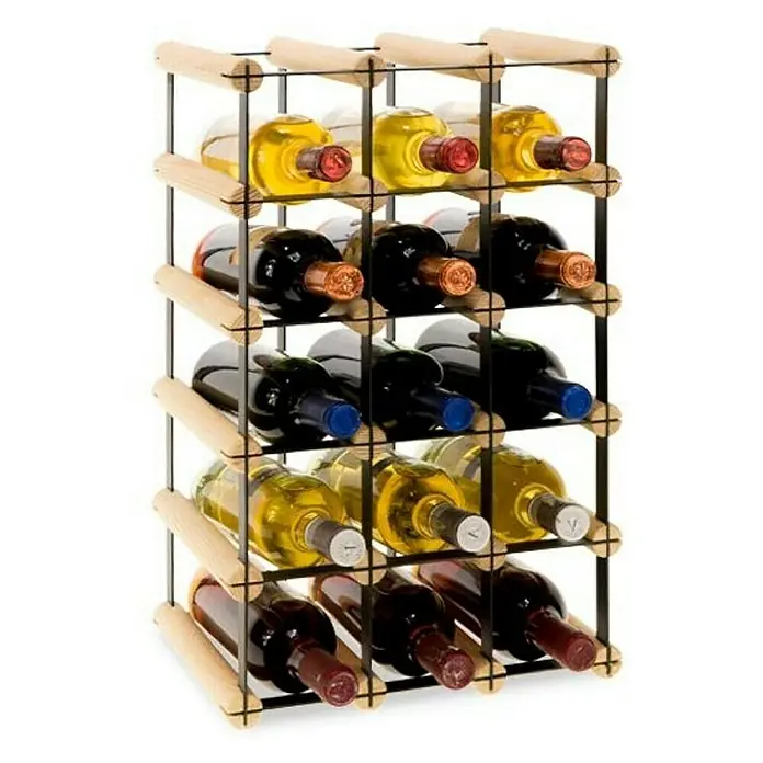 Proregal Flaschenregal Modulares Weinregal VINOTECA MOD METAL für 3x5 Flaschen - L x B x H: 24,5 x 32,5 x 52,5 cm, Holz - Weinregal aus Holz und Metall mit mehreren Flaschen Wein in verschiedenen Farben, ein praktisches und dekoratives Möbelstück.