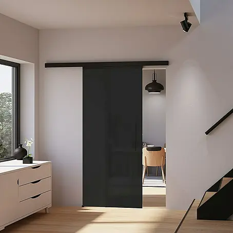 Inova  Schiebetür-Komplettset Glas Komplettset vollsatiniert Grauglas schwarz mit Stabgriff