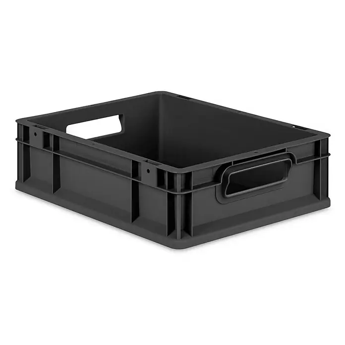 Proregal Eurobox Eurobox NextGen Grip - Kunststoff, Schwarz - Hier ist ein schwarzer Eurobehälter aus Kunststoff mit praktischen Griffen, ideal für Lagerung und Transport.