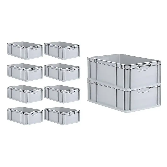 Proregal Euroboxen-Set 10x Eurobox NextGen Economy - L x B x H: 60 x 40 x 22 cm, Kunststoff, Grau, 10 Stk. - Stabile graue Lagerboxen: Acht einzelne und zwei gestapelte Boxen bieten viel Stauraum für Ordnung und Organisation.
