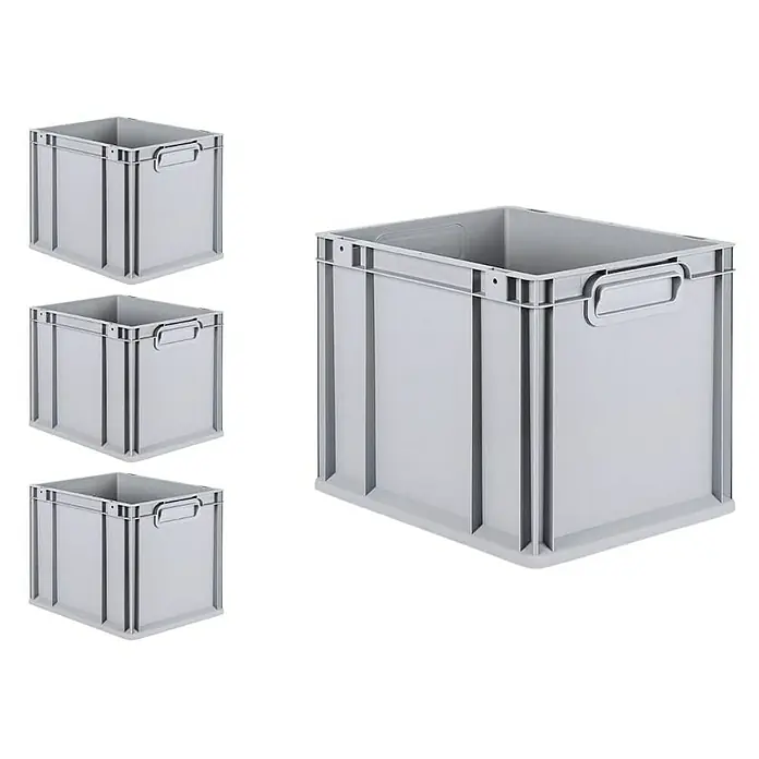 Proregal Euroboxen-Set 4x Eurobox NextGen Grip - Kunststoff, Grau, 4 Stk. - Abbildung von vier grauen Lagerboxen aus Kunststoff mit Griffen, die sich ideal zur Aufbewahrung und Organisation eignen.