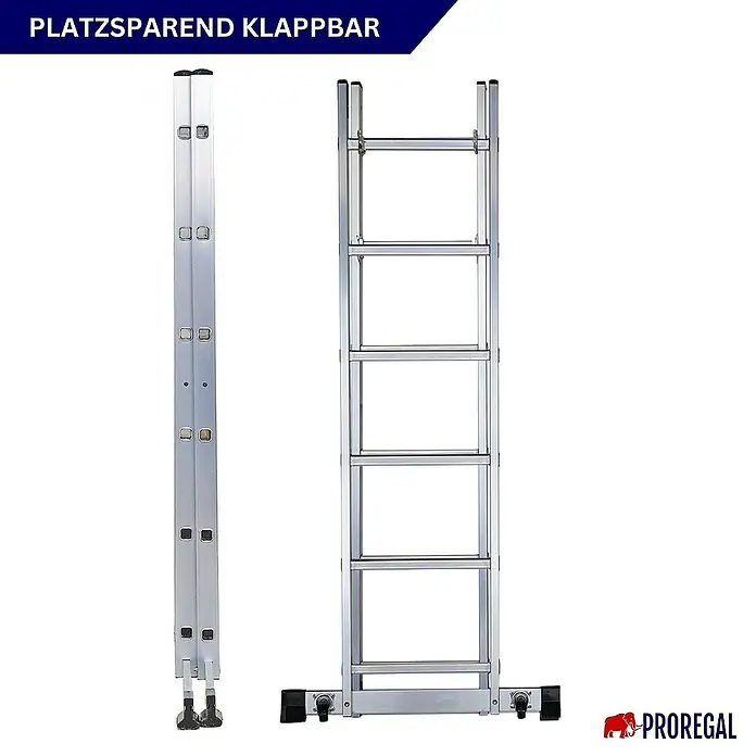 Proregal Leitergerüst Arbeitsgerüst MULTISTEP - Belastbarkeit Plattform: 150 kg - Platzsparende, klappbare Aluminiumleiter. Ideal für kleine Räume.