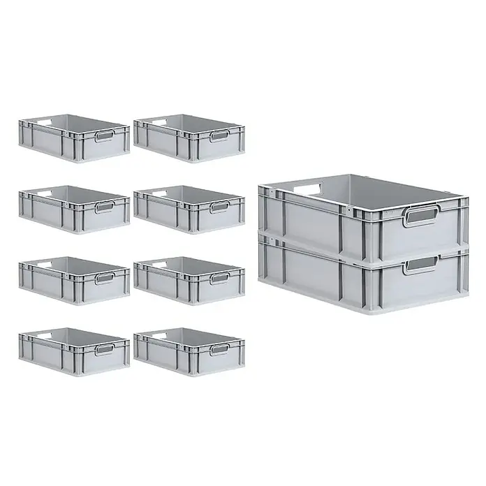 Proregal Euroboxen-Set 10x Eurobox NextGen Grip - L x B x H: 60 x 40 x 17 cm, Kunststoff, Grau, 10 Stk. - Stapelbare graue Kunststoffboxen im Set. Ideal für Lagerung und Transport mit praktischen Tragegriffen für einfachen Gebrauch.