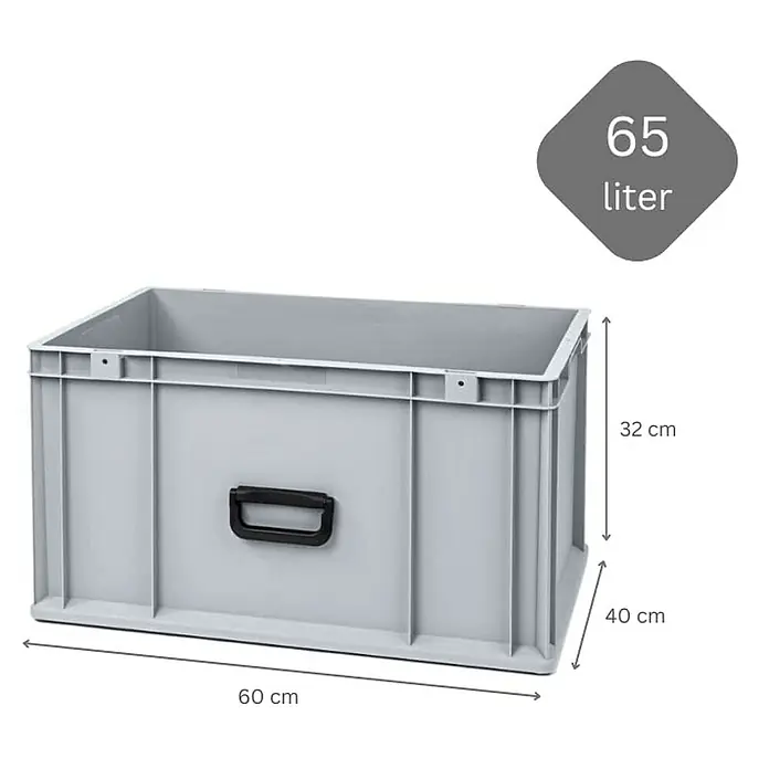 Proregal Euroboxen-Set 5x Eurobox NextGen Portable Uno - L x B x H: 60 x 40 x 32 cm, Kunststoff, Grau, 5 Stk. - Graue 65-Liter-Aufbewahrungsbox aus Kunststoff mit Griff und den Maßen 60 x 40 x 32 cm.