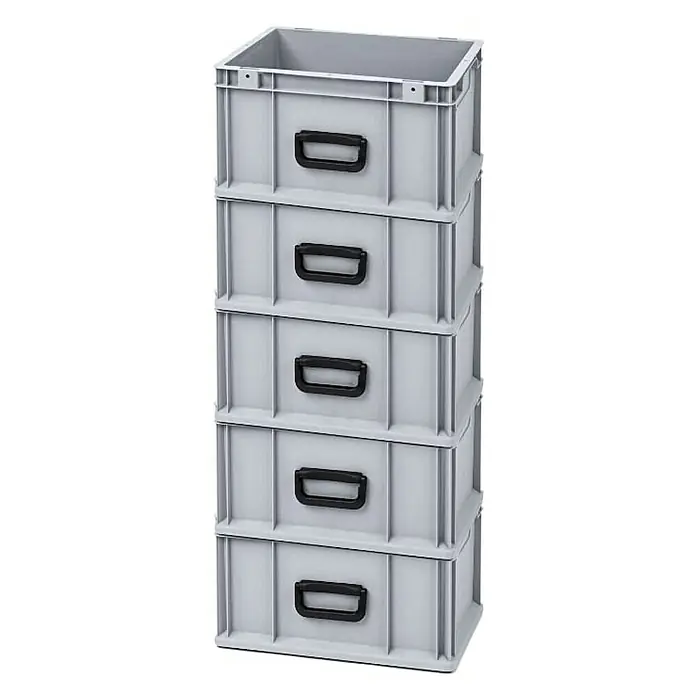 Proregal Euroboxen-Set 5x Eurobox NextGen Portable Uno - L x B x H: 40 x 30 x 22 cm, Kunststoff, Grau, 5 Stk. - Ein stapelbarer grauer Kasten mit schwarzen Griffen. Ideal zur Aufbewahrung und Organisation von Gegenständen. Praktisch und robust.