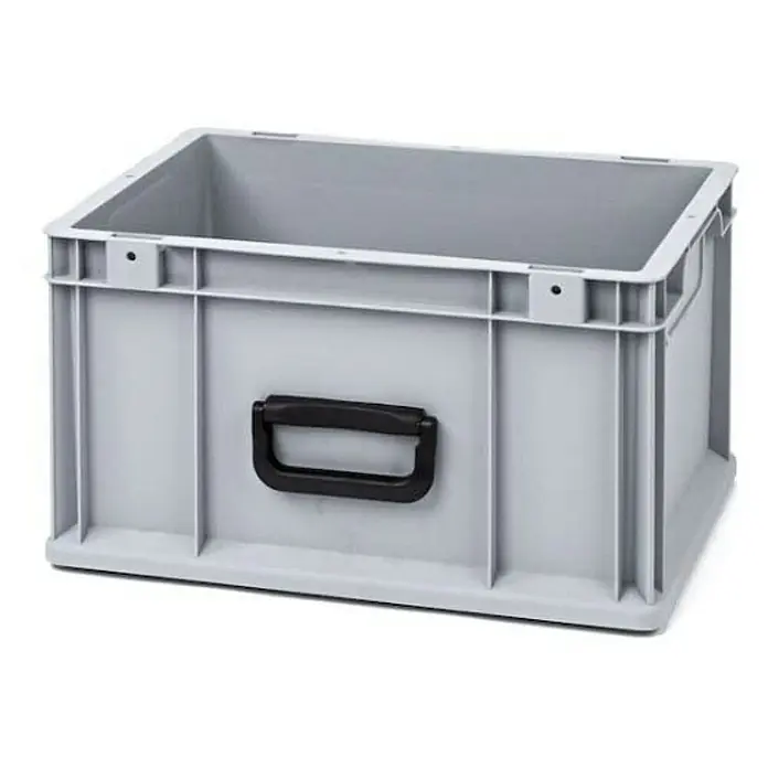 Proregal Euroboxen-Set 5x Eurobox NextGen Portable Uno - L x B x H: 40 x 30 x 22 cm, Kunststoff, Grau, 5 Stk. - Eine graue Kunststoffbox mit einem schwarzen Griff und verstärkten Seitenwänden, ideal für Lagerung und Transport.
