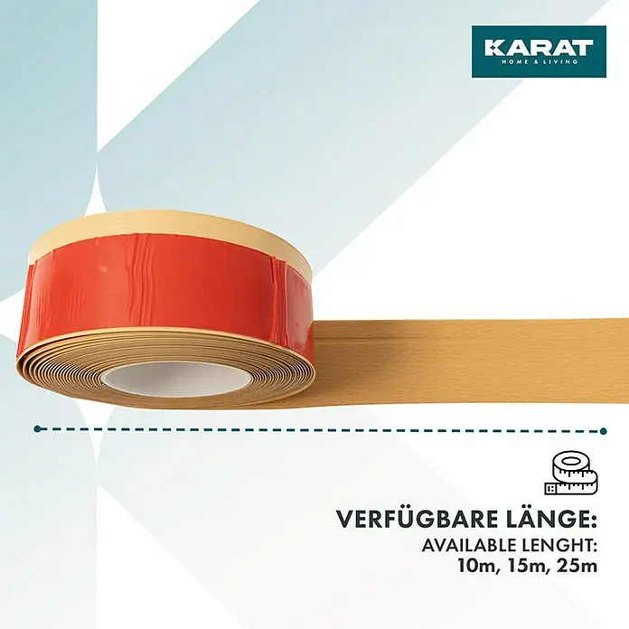 Floordirekt Sockelleiste Oslo Buche-Hell 50 x 15 mm - 15 m - PVC - Nahaufnahme eines Bodenprofils von Karat Home & Living, erhältlich in 10m, 15m und 25m Länge, ideal für Innenausbau und Renovierung.