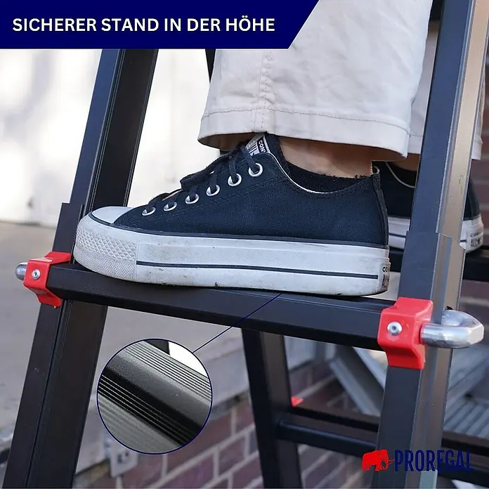 Proregal Mehrzweckleiter APOLLO 3-in-1 - Anzahl Tritte: 16 Stk., Belastbarkeit: 150 kg, Aluminium - Trittsicherer Stand auf der PROREGAL Leiter. Die rutschfesten Sprossen bieten sicheren Halt in jeder Höhe.