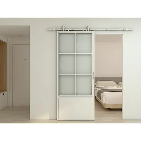 Inova  Schiebetür-Komplettset Stahl Loft Klarglas Komplettset 6 Felder Kickplatte weiß inkl. Softclose