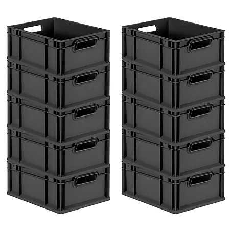 SuperSparSet 10x Eurobox NextGen Grip | HxBxT 17x30x40cm | 16 Liter | Griffe offen | Schwarz | Eurobehälter, Transportbox, Transportbehälter, Stapelbehälter, Box