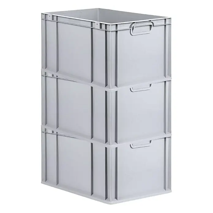 Proregal Euroboxen-Set 3x Eurobox NextGen Economy - Kunststoff, Grau, 3 Stk. - Drei graue, übereinander gestapelte Kunststoffbehälter mit Griffen. Ideal zur Aufbewahrung und Organisation von Gegenständen.
