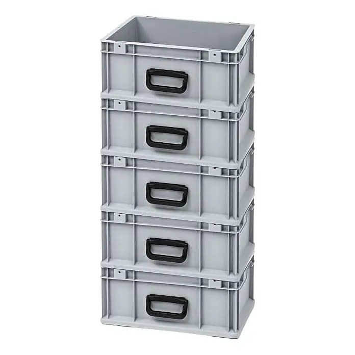 Proregal Euroboxen-Set 5x Eurobox NextGen Portable Uno - Kunststoff, Grau, 5 Stk. - Stapelboxen aus grauem Kunststoff mit schwarzen Griffen. Die Boxen sind robust und ideal zur Aufbewahrung.