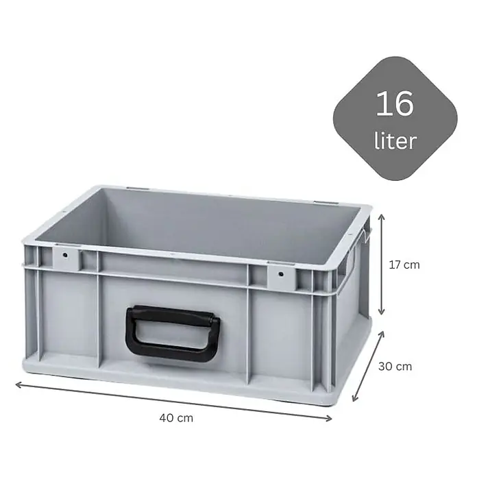 Proregal Euroboxen-Set 5x Eurobox NextGen Portable Uno - Kunststoff, Grau, 5 Stk. - Graue Kunststoffbox mit Griffen und den Maßen 40 x 30 x 17 cm, Volumen 16 Liter, ideal für Lagerung und Transport.