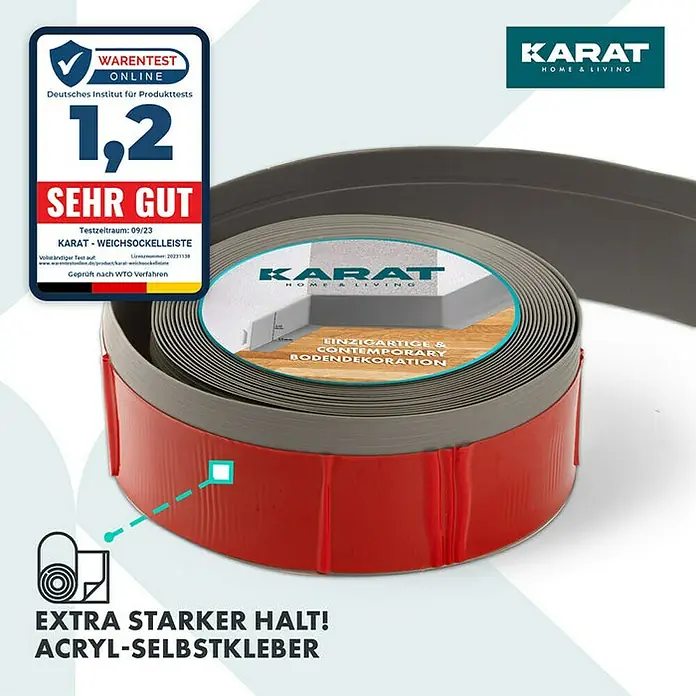 Floordirekt Sockelleiste Oslo Grau 50 x 15 mm - 10 m - PVC - Karat Home & Living Sockelleiste: Selbstklebende, flexible Leiste für moderne Bodendekoration, ausgezeichnet mit "Sehr Gut" im Warentest 09/23 für starken Halt.