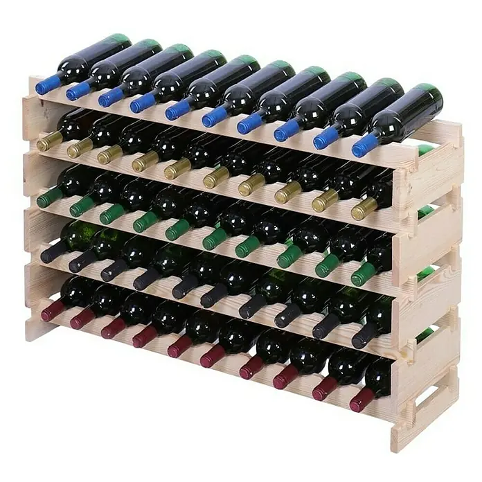 Proregal Flaschenregal Weinregal VINOTECA FLEX PRO für 50 Flaschen - L x B x H: 28 x 103 x 65 cm, Holz - Holzweinregal mit 48 Flaschen Wein in verschiedenen Farben, das sich ideal zur Aufbewahrung und Präsentation eignet.