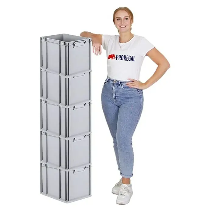 Proregal Euroboxen-Set 5x Eurobox NextGen Economy - Kunststoff, Grau, 5 Stk. - Ein Stapel grauer Lagerbehälter aus Kunststoff, die sich ideal für die Organisation und Lagerung eignen.
