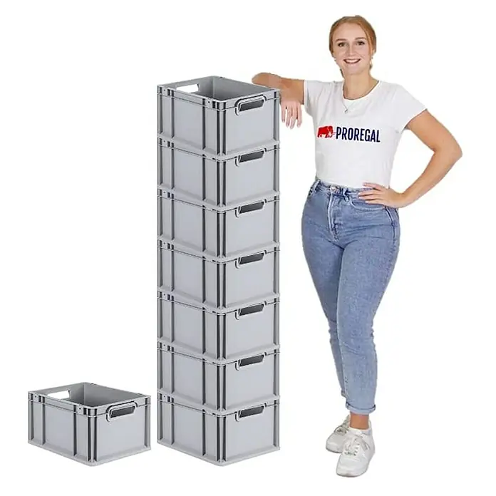 Proregal Euroboxen-Set 8x Eurobox NextGen Economy - L x B x H: 40 x 30 x 22 cm, Kunststoff, Grau, 8 Stk. - Stapelbare Lagerboxen aus robustem Kunststoff, ideal für Ordnung & Lagerung. Die Boxen sind grau und mit praktischen Griffen versehen.