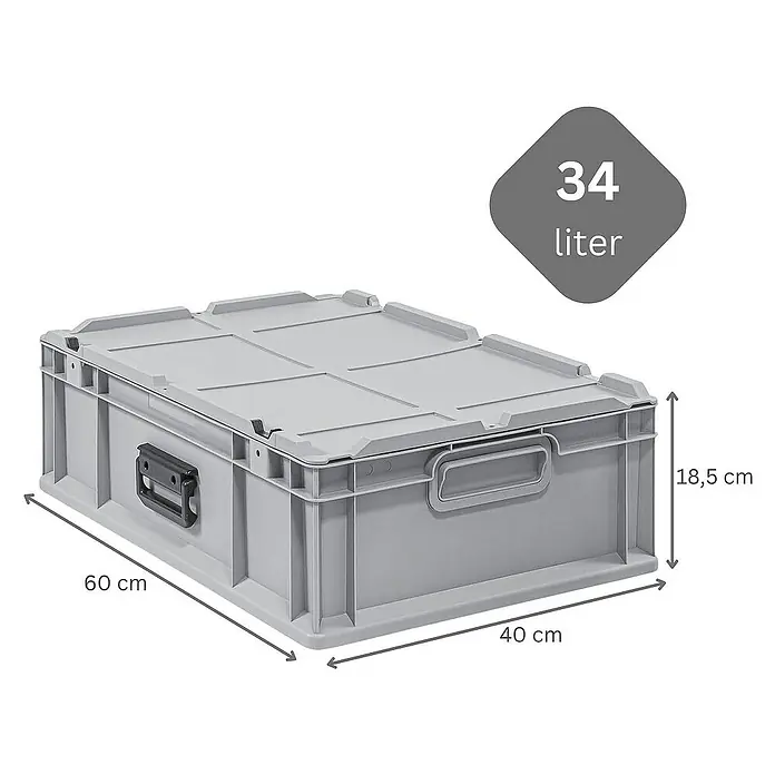 Proregal Euroboxen-Set 10x Eurobox NextGen Portable mit Rasterschaumstoff & Schaumstoffeinlage - Kunststoff, Grau, 10 Stk. - Graue 34-Liter-Kunststoffbox mit Deckel, ideal für Lagerung und Transport. Maße: 60 x 40 x 18,5 cm. Robuste Bauweise für vielseitige Anwendungen.
