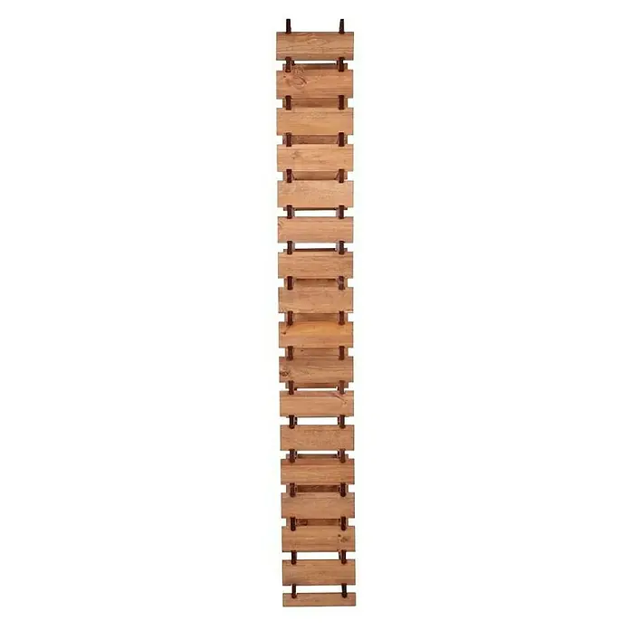 Proregal Flaschenregal Weinregal VINOTECA FLEX PRO für 102 Flaschen - L x B x H: 28 x 65 x 233 cm, Holz, Anzahl Böden: 17 Stk. - Das Bild zeigt eine lange, schmale Holzleiter. Sie ist mit Sprossen verbunden, die durch dunkle Bolzen gehalten werden.