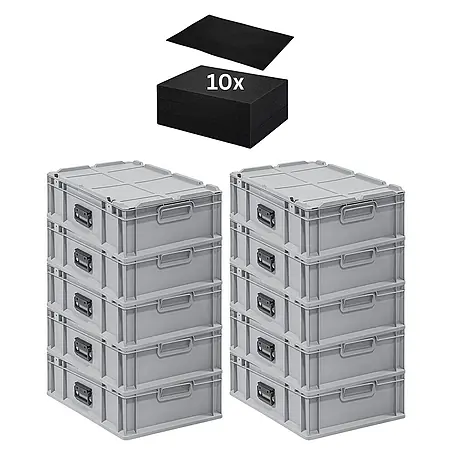 Proregal  Euroboxen-Set 10x Eurobox NextGen Portable mit Rasterschaumstoff & Schaumstoffeinlage
