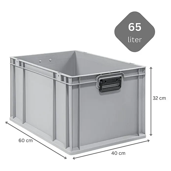 Proregal Euroboxen-Set 10x Eurobox NextGen Portable Duo - Kunststoff, Grau, 10 Stk. - Graue 65-Liter-Kunststoffbox mit den Maßen 60 x 40 x 32 cm, ideal für Lagerung und Transport.