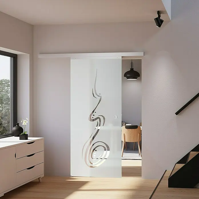Inova Schiebetür-Komplettset Glasschiebetür ESG C teil satiniert 755 x2035 mm - 755 x 2.035 mm - Elegante Glasschiebetür mit modernem Design.