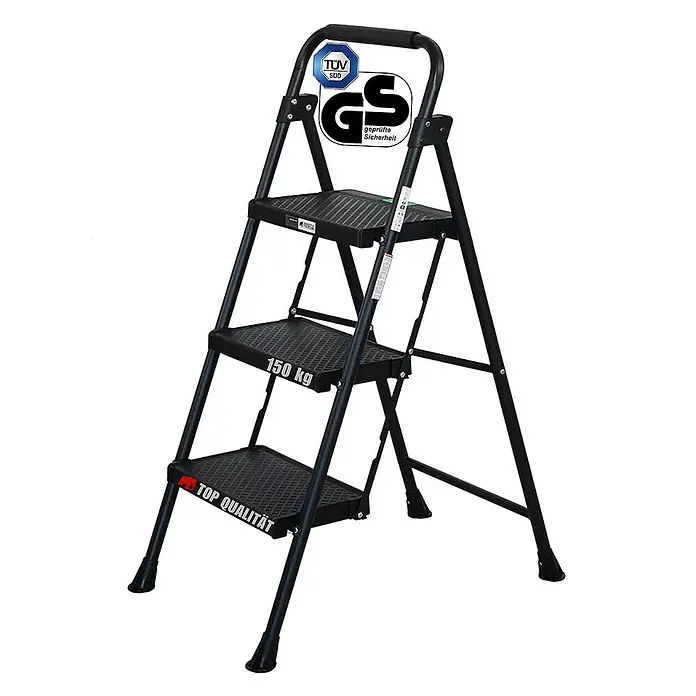 Proregal Klapptritt Profi-Trittleiter klappbar - Anzahl Tritte: 3 Stk., Arbeitshöhe: 2.500 mm, Belastbarkeit: 150 kg, Stahl - Dreistufige, klappbare Leiter mit TÜV- und GS-Siegel, ideal für den Haushalt oder leichte Arbeiten. Robust und sicher.