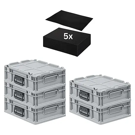 Proregal  Euroboxen-Set 5x Eurobox NextGen Portable mit Rasterschaumstoff & Schaumstoffeinlage