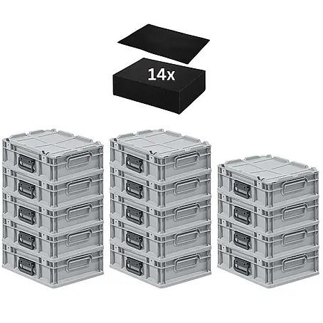 Proregal  Euroboxen-Set 14x Eurobox NextGen Portable mit Rasterschaumstoff & Schaumstoffeinlage