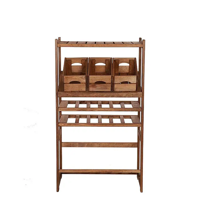 Proregal Flaschenregal & Weinregal SPREEWALD für 12 Flaschen - L x B x H: 33 x 70 x 124 cm, Holz - Das braune Holzregal mit drei Fächern und mehreren Ablageflächen bietet stilvollen Stauraum für verschiedene Gegenstände. Ideal für Küche oder Wohnbereich.