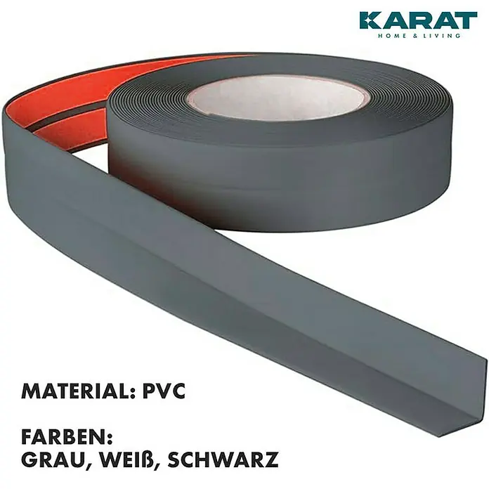 Floordirekt Weichsockelleiste Weichsockelleiste Riga Grau 19 x 19 mm - 25 m - Sonstige, Kleben - Ein graues, selbstklebendes PVC-Dichtungsband von Karat Home & Living, ideal für Abdichtungen im Haus.