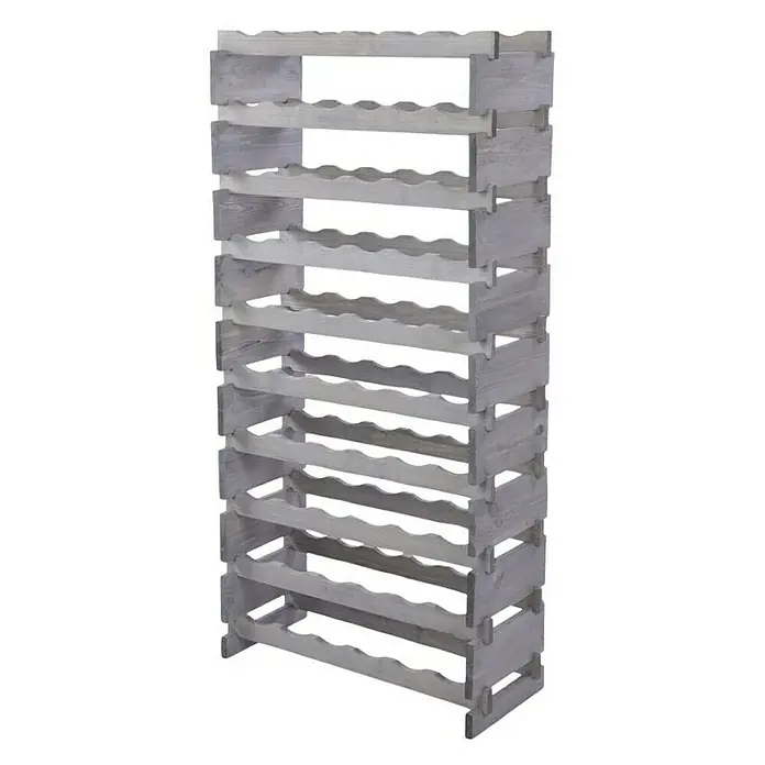 Proregal Flaschenregal Weinregal VINOTECA FLEX PRO für 60 Flaschen - L x B x H: 28 x 65 x 135 cm, Holz, Anzahl Böden: 10 Stk. - Eine Ansicht des Weinregals mit 10 Fächern, die aus grauem Holz gefertigt und zur Weinlagerung aufgereiht sind.