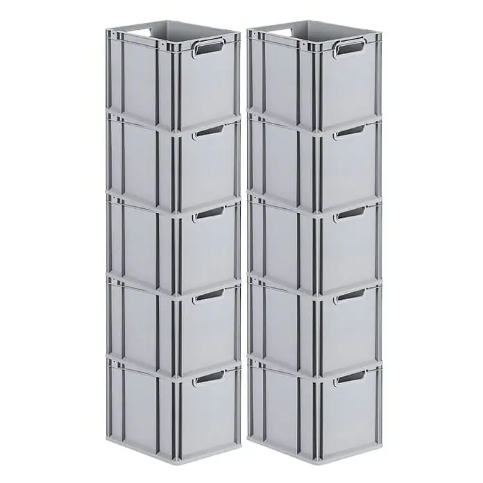 Proregal Euroboxen-Set 10x Eurobox NextGen Economy - Kunststoff, Grau, 10 Stk. - Zwei Stapel grauer Kunststoffboxen, die sich ideal für Lagerung und Organisation eignen.