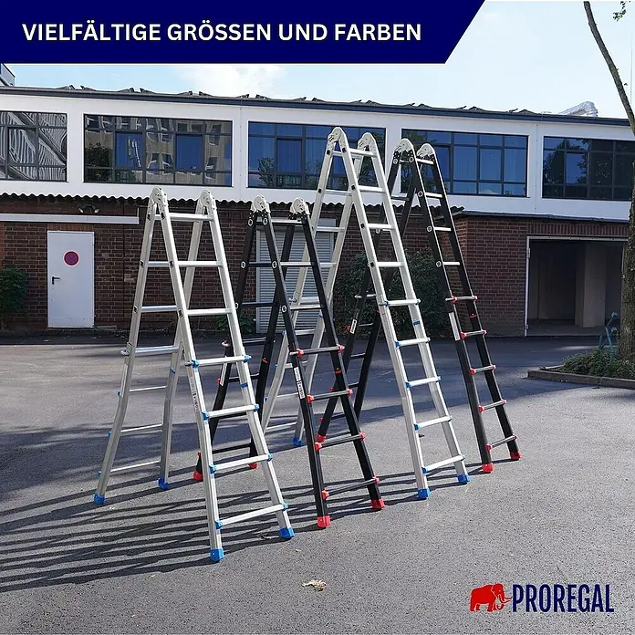 Proregal Mehrzweckleiter APOLLO 3-in-1 - Anzahl Tritte: 20 Stk., Arbeitshöhe: 6.500 mm, Belastbarkeit: 150 kg, Aluminium - Leitern in verschiedenen Größen und Farben. Die vielseitigen Mehrzweckleitern bieten Flexibilität für jeden Bedarf.