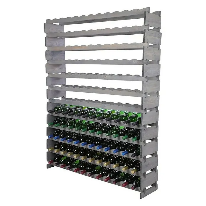 Proregal Flaschenregal Weinregal VINOTECA FLEX PRO für 144 Flaschen - L x B x H: 28 x 123 x 163 cm, Holz, Anzahl Böden: 12 Stk. - Weinregal aus Holz mit vielen Weinflaschen. Das Regal ist grau und hat ein gewelltes Design für die sichere Aufbewahrung von Weinflaschen.