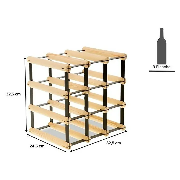 Proregal Flaschenregal Modulares Weinregal VINOTECA MOD METAL für 3x3 Flaschen - L x B x H: 24,5 x 32,5 x 32,5 cm, Holz - Ein Weinregal für 9 Flaschen mit den Maßen 32,5 x 24,5 x 32,5 cm, ideal für die Lagerung Ihrer Weinsammlung.