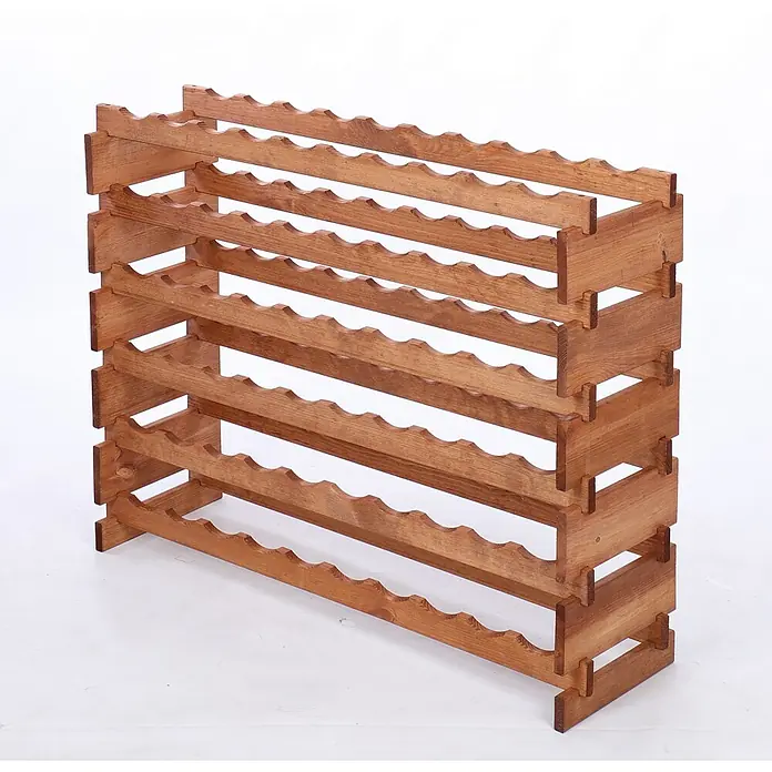 Proregal Flaschenregal Weinregal VINOTECA FLEX PRO für 60 Flaschen - L x B x H: 28 x 103 x 79 cm, Holz, Anzahl Böden: 6 Stk. - Nahaufnahme eines rustikalen, sechsstöckigen Weinregals aus Holz, ideal zur Aufbewahrung und Präsentation von Weinflaschen.