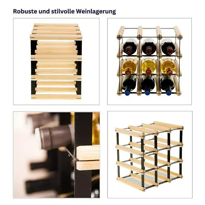 Proregal Flaschenregal Modulares Weinregal VINOTECA MOD METAL für 3x3 Flaschen - L x B x H: 24,5 x 32,5 x 32,5 cm, Holz - Elegante Weinlagerung: Das Bild zeigt ein Weinregal aus Holz und Metall, das bis zu 9 Flaschen aufnehmen kann. Die robuste Konstruktion sorgt für sichere Aufbewahrung.