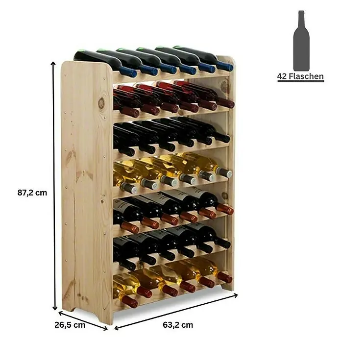 Proregal Flaschenregal Weinregal PINOTWINE C für 42 Flaschen - L x B x H: 26,5 x 63,2 x 87,2 cm, Holz - Weinregal aus Holz für 42 Flaschen mit den Maßen 87,2 x 63,2 x 26,5 cm. Praktische Weinlagerung mit Stil.